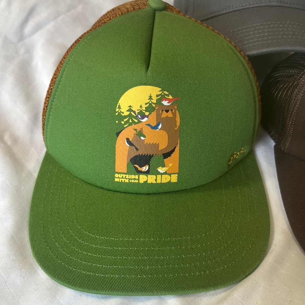 REI Baseball Hat Green Brown Rust Colorful Foam Trucker Outdoors with Pride